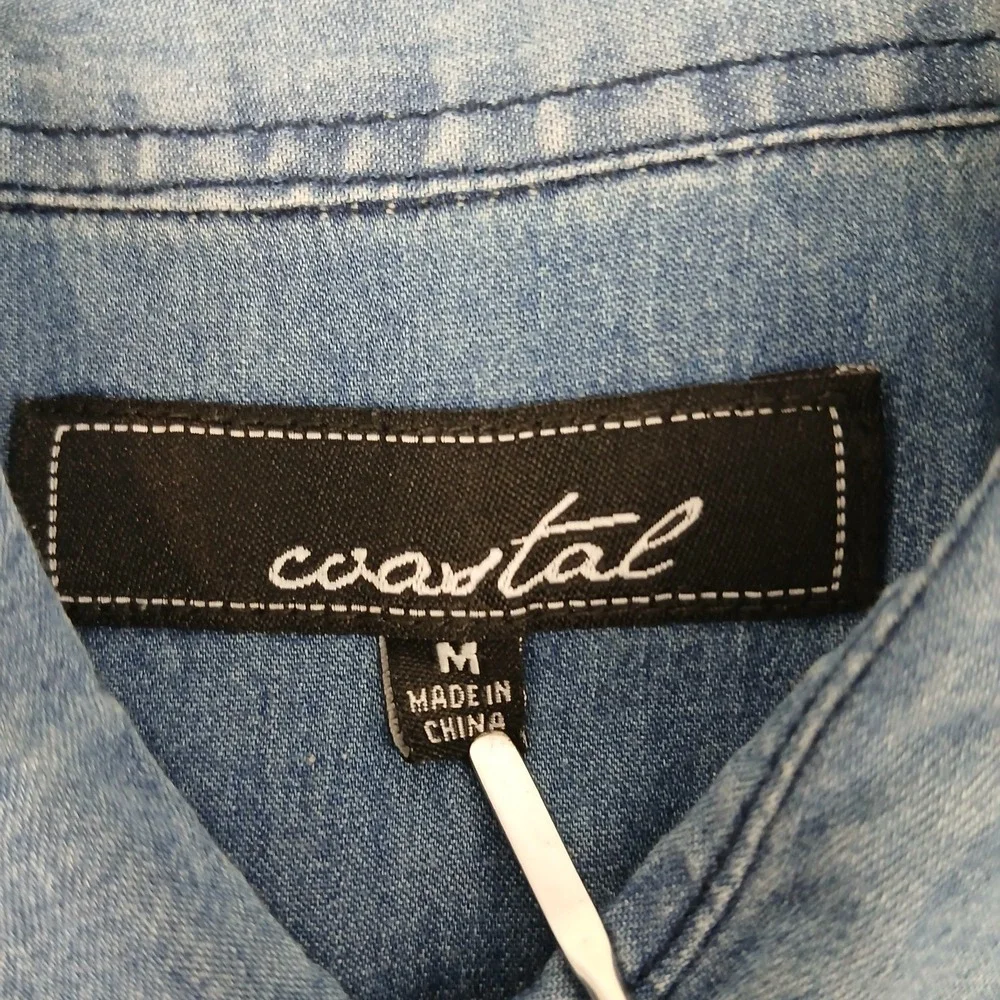 Coastal Medium Mens‎ Shirt Denim Western Pearl Snap Cowboy Short Sleeve 21x29